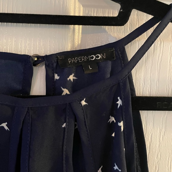 Papermoon Dark Blue Bird pattern blouse Womens Large - Picture 2 of 3